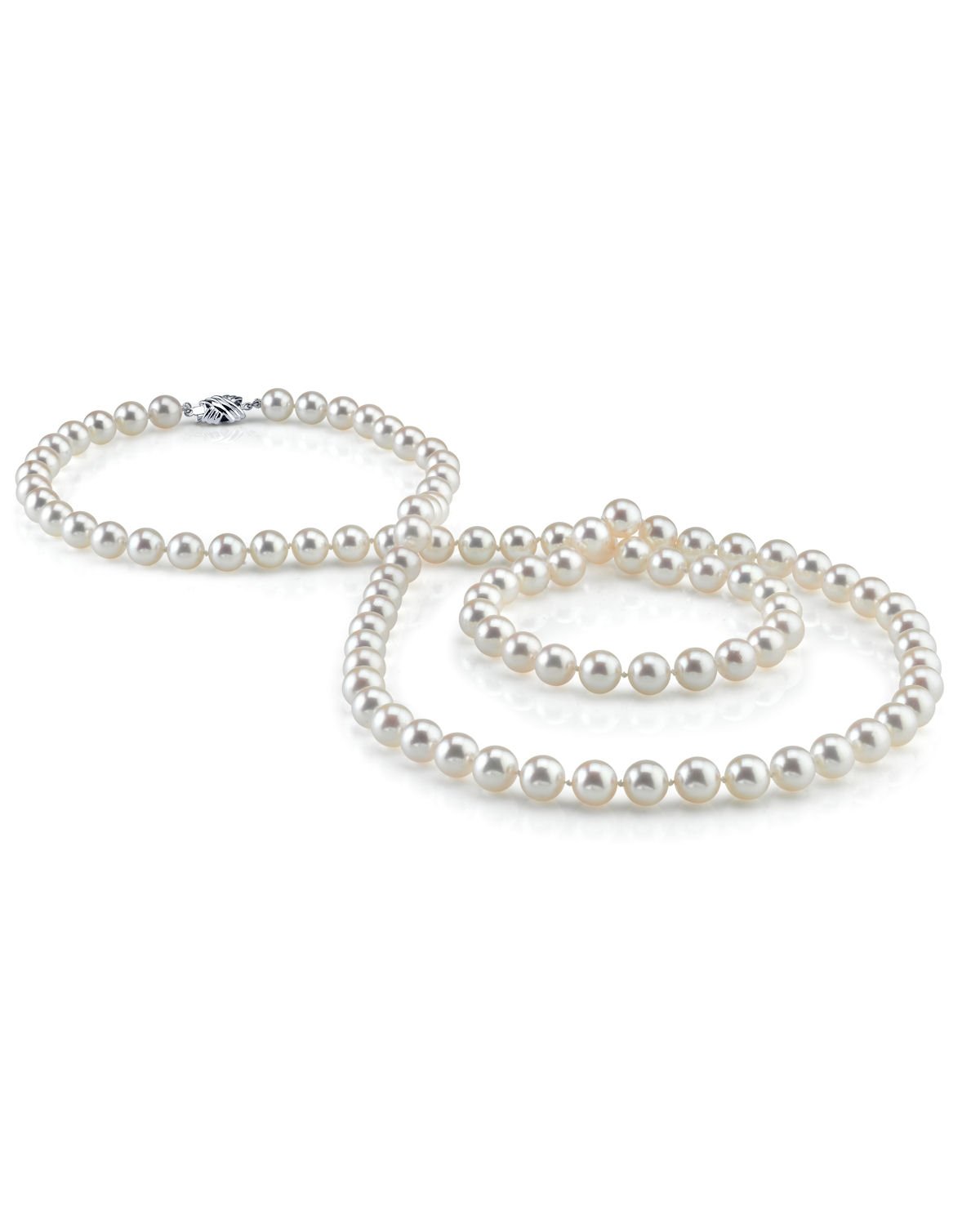 Opera Length White Akoya Pearl Necklace 7.5 to 8.0mm