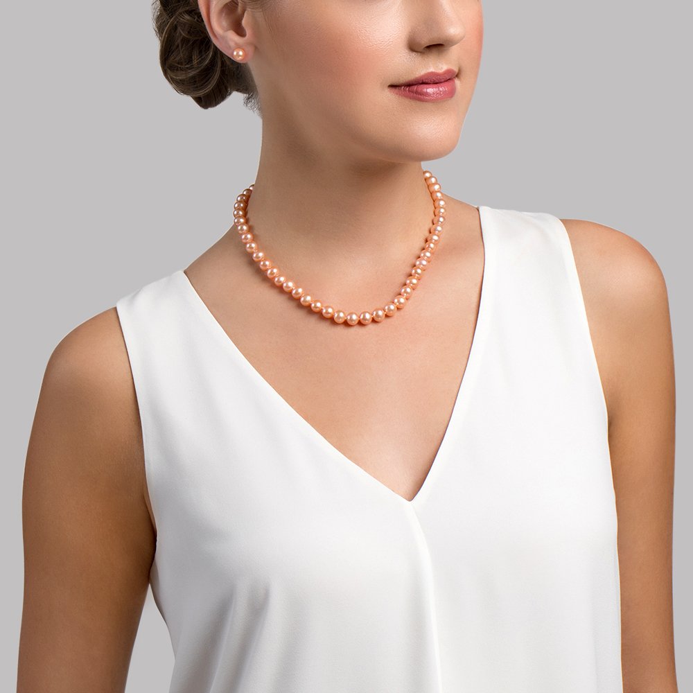 Peach Freshwater Pearl Necklace 7.0-7.5mm Quality