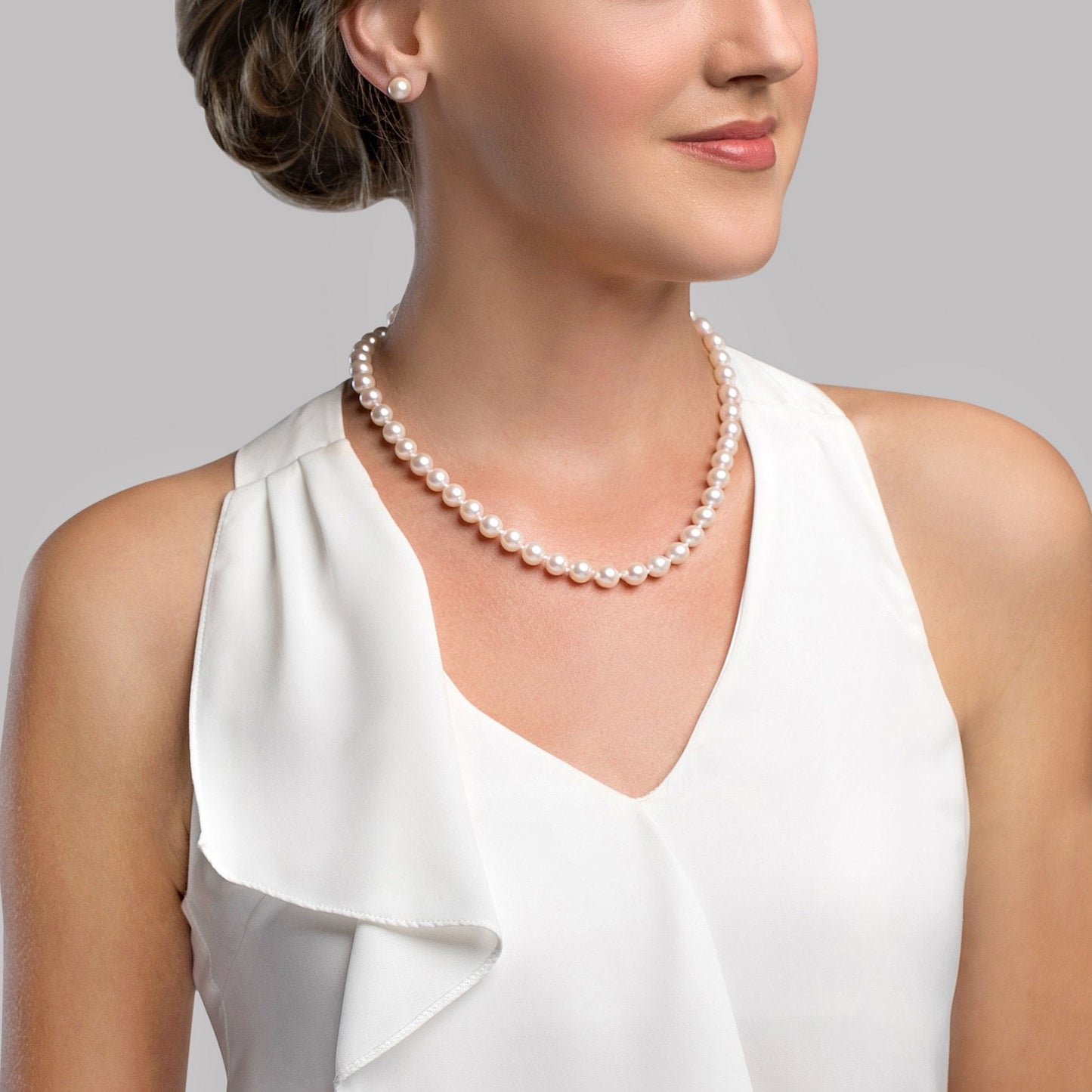 Graduated White Akoya Pearl Necklace 8.0-10.0mm