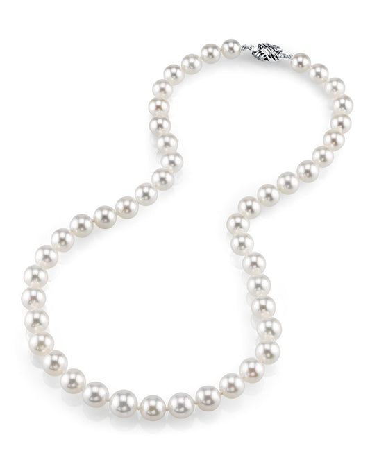 Graduated White Akoya Pearl Necklace 8.0-10.0mm