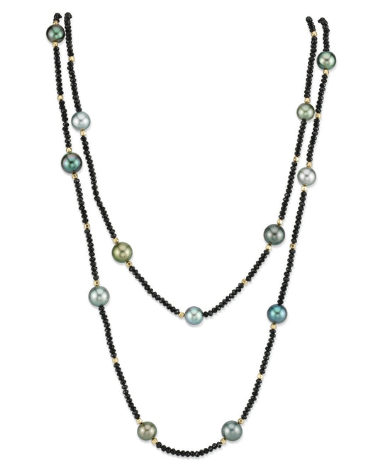 Multi-Color Tahitian Pearl and Black Spinel Necklace