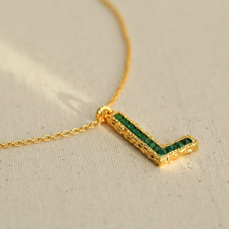 Green Zirconia Letter Necklace for Women