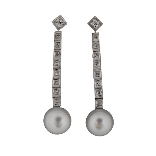 Pearl and Diamond Dangle Drop Earrings