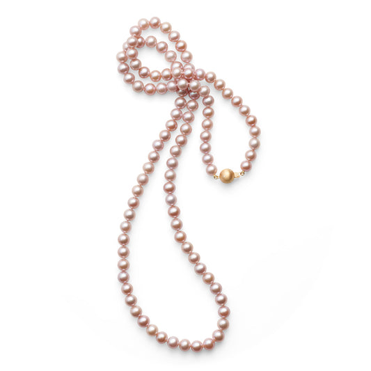 Long Pink Pearl and Gold Necklace