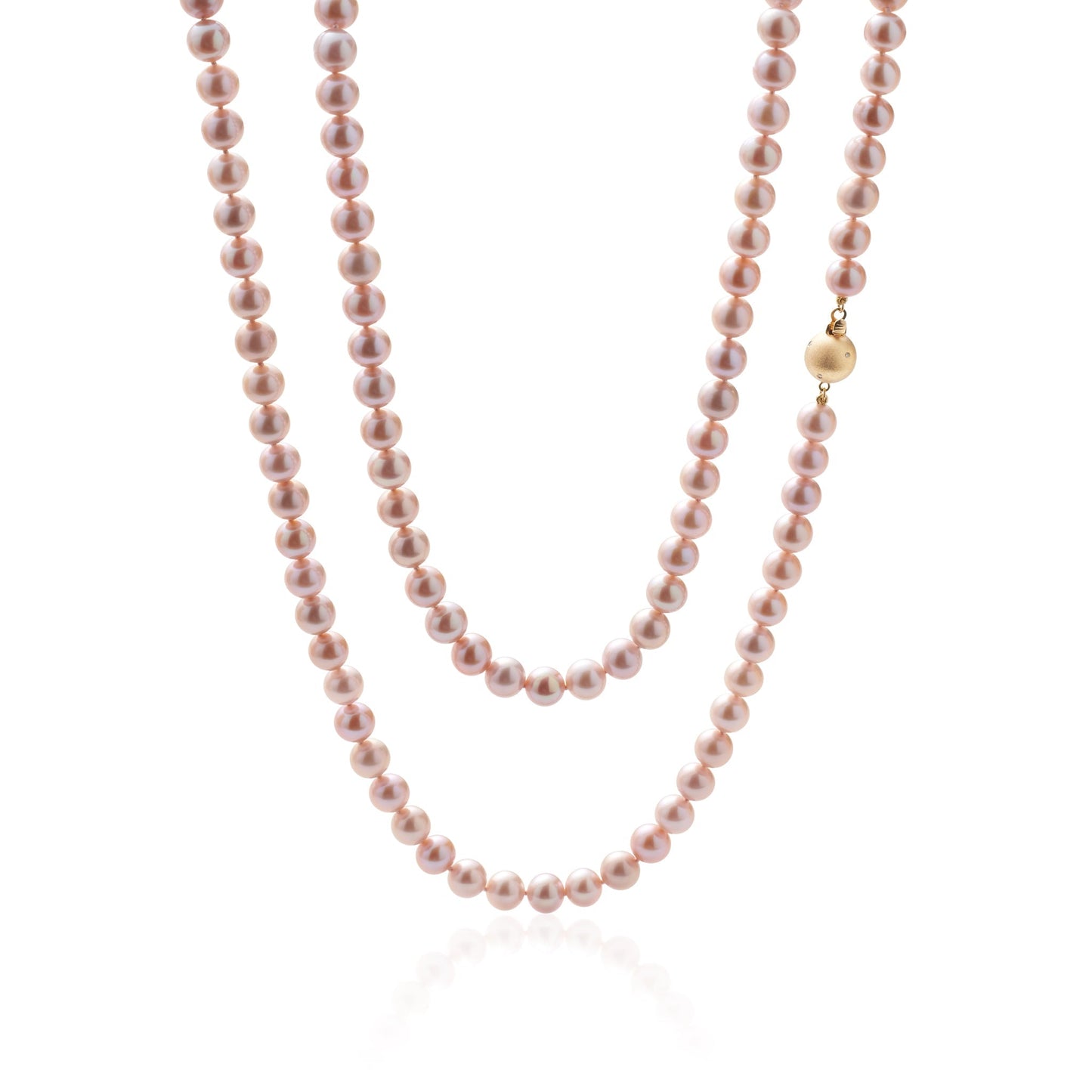 Long Pink Pearl and Gold Necklace