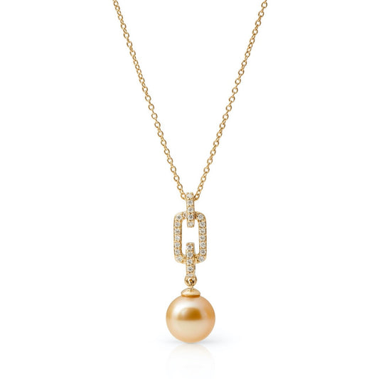 Golden South Sea Pearl Diamond Pendant Necklace