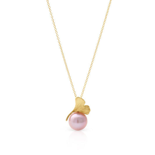 Pink Pearl Ginkgo Pendant Necklace