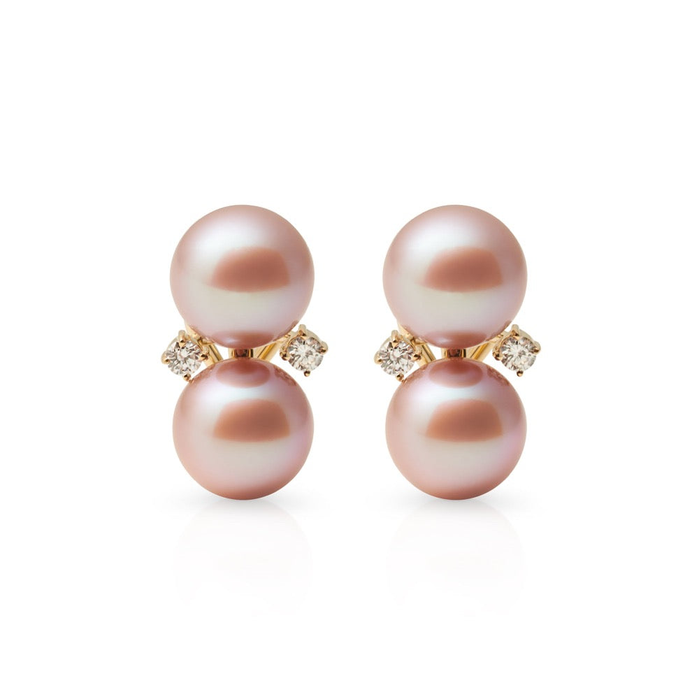 Pink Pearl and Diamond Earrings for Women