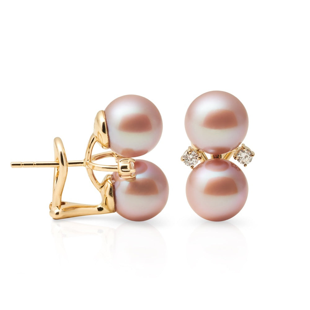 Pink Pearl and Diamond Earrings for Women