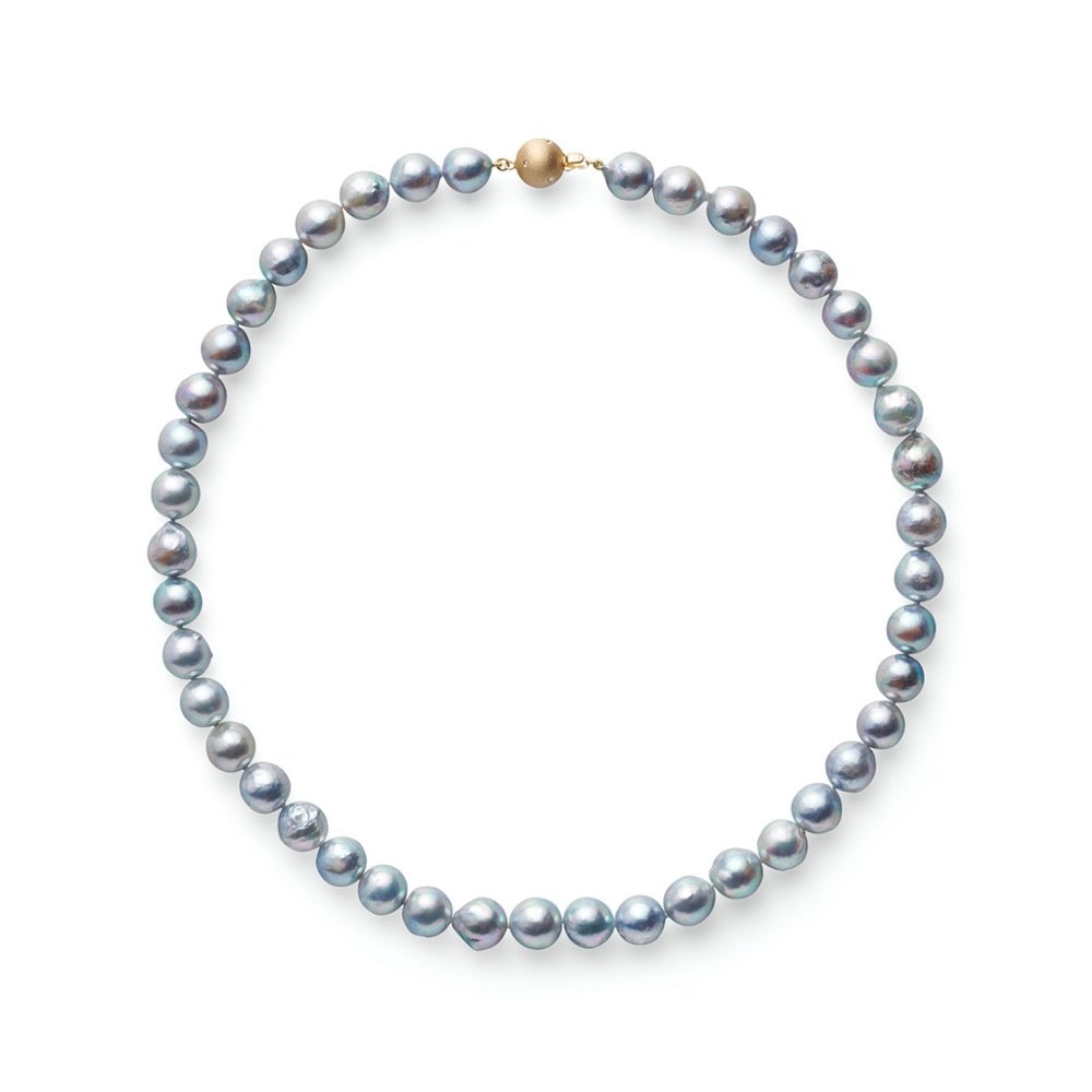 Blue Akoya Pearl Necklace Featuring Diamonds