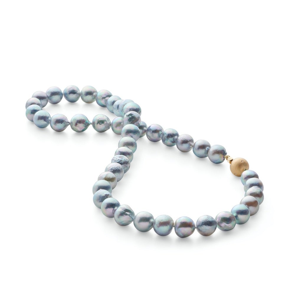 Blue Akoya Pearl Necklace Featuring Diamonds