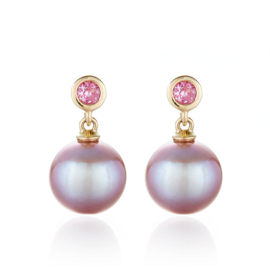 Pink Sapphire and Pink Pearl Earrings