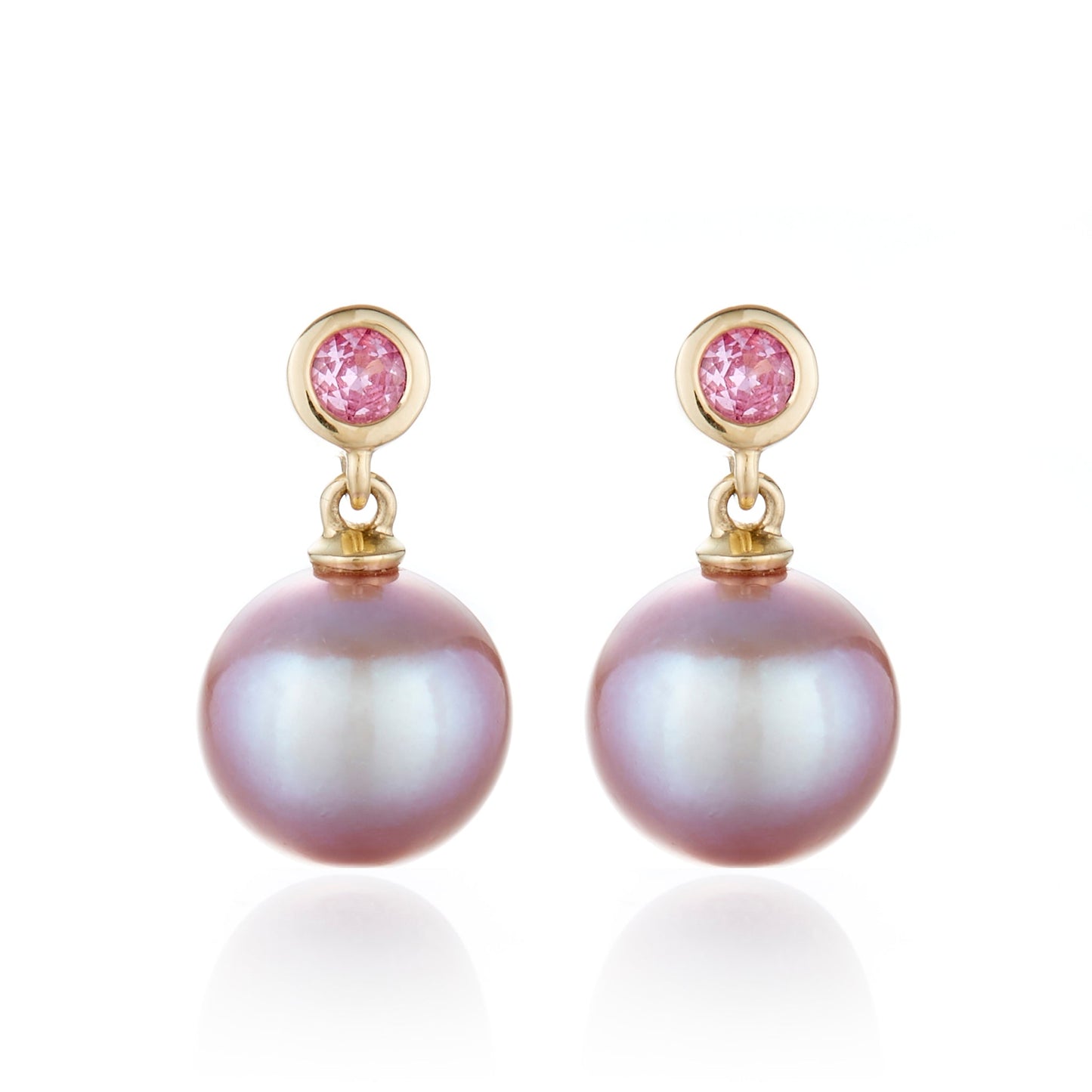 Stylish Pink Sapphire and Pink Pearl Earrings