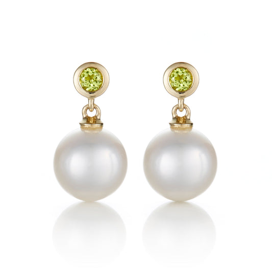 Peridot and White Pearl Dangle Earrings