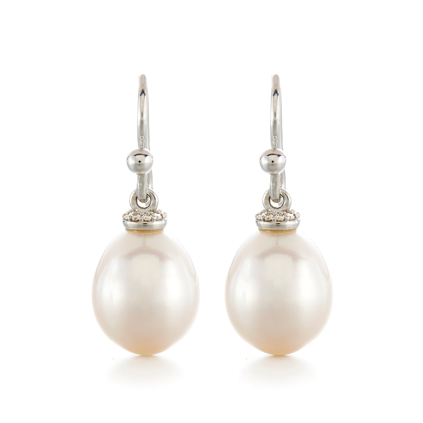 Silver Drop Earrings with Pearl and Diamond