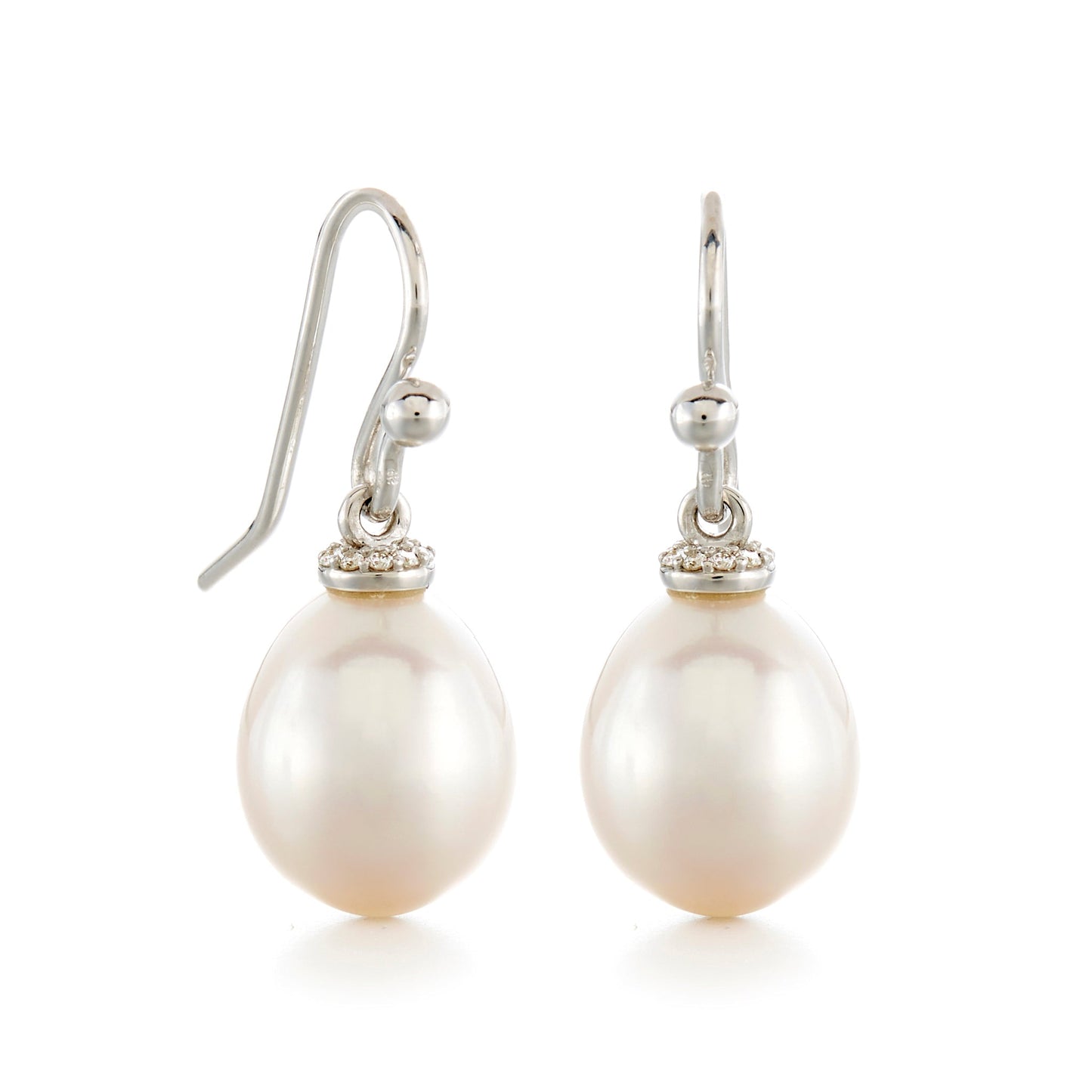 Silver Drop Earrings with Pearl and Diamond