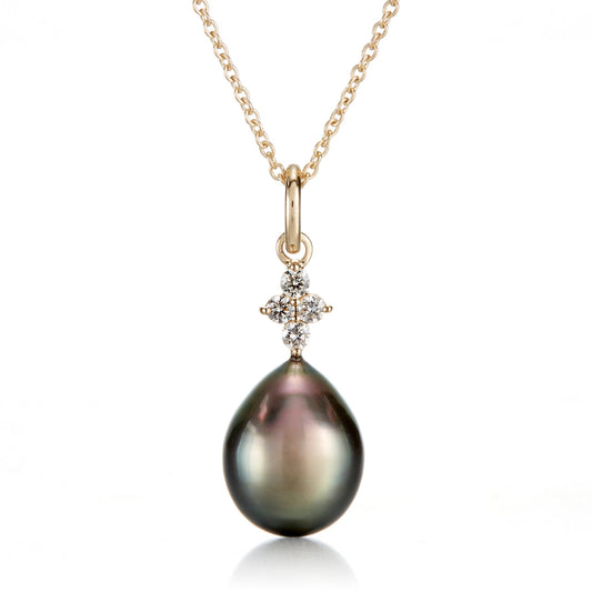 Gray Tahitian Pearl and Diamond Pendant Necklace