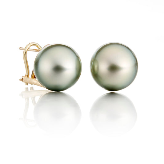 Green Tahitian Pearl Earrings 13mm Style Design