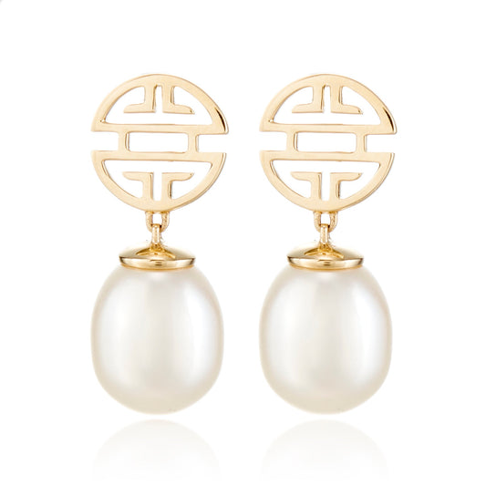 Gold Shou Pearl Drop Earrings