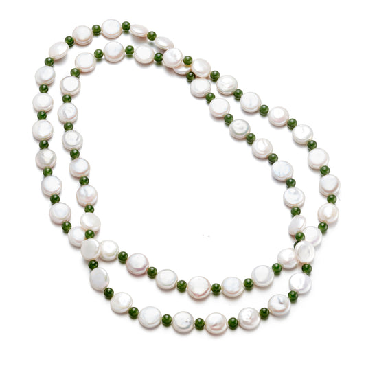 Pearl and Nephrite Jade Rope Necklace