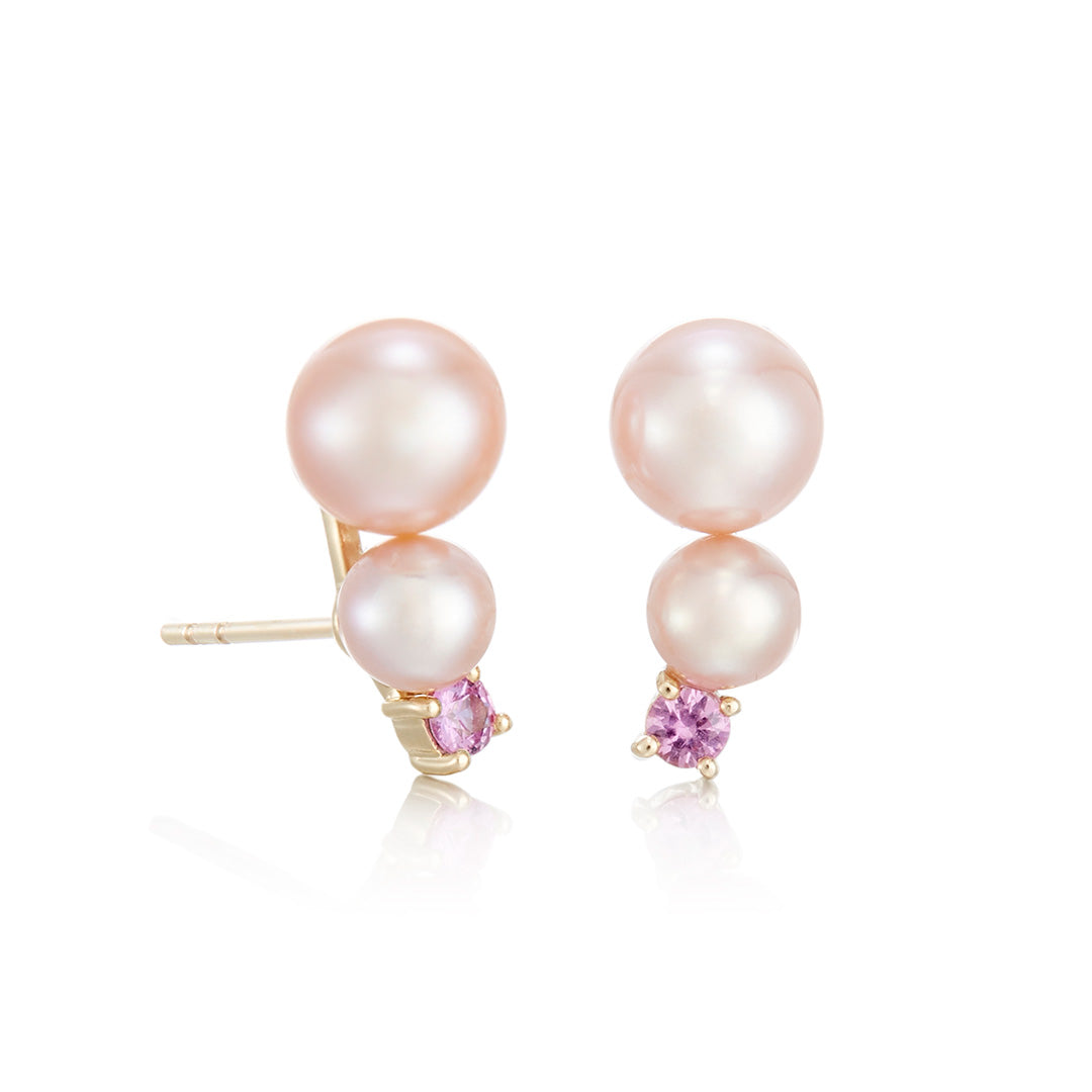 Pink Pearl and Pink Sapphire Climber Earrings