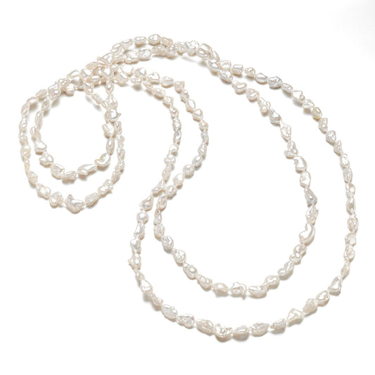 Long Rope Necklace with 6x8mm Keshi South Sea Pearls