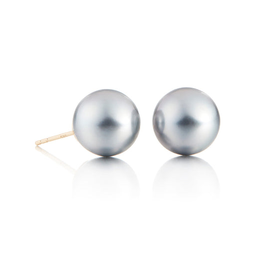 Silver Tahitian Pearl Stud Earrings in 10mm Size