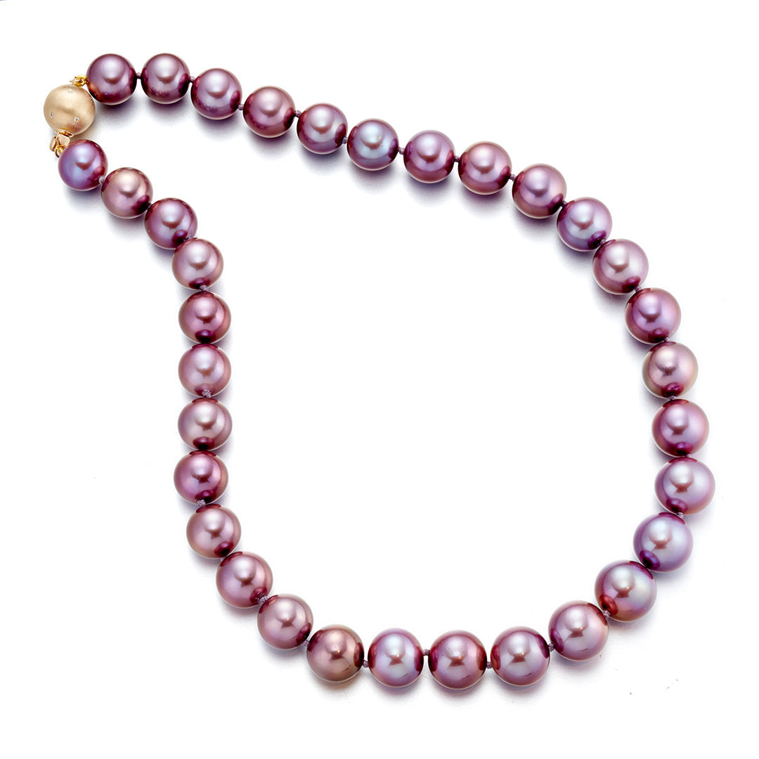 Deep Lavender Pearl Necklace 12 to 14 Millimeters