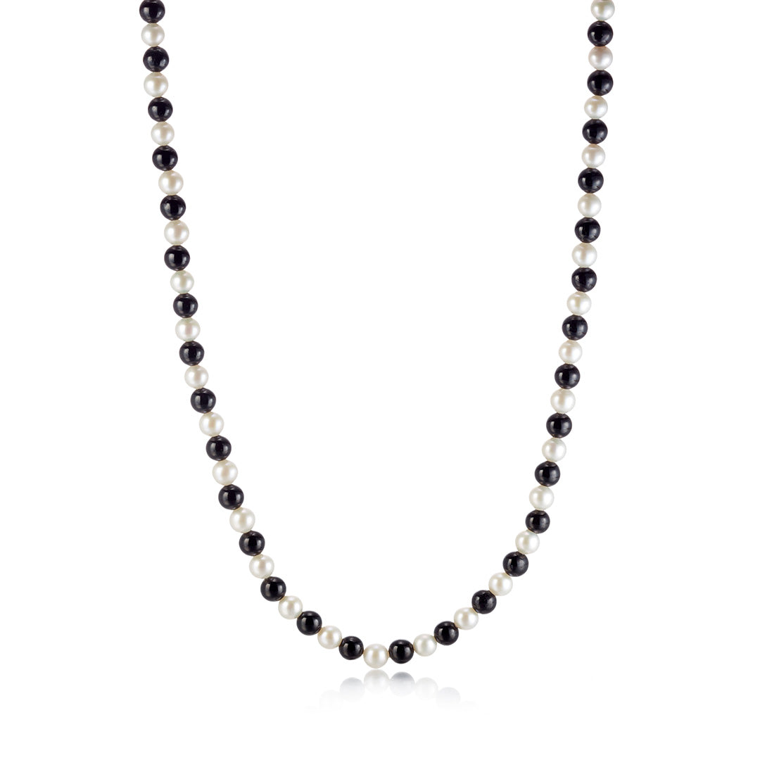 Black Nephrite Jade and White Pearl Necklace