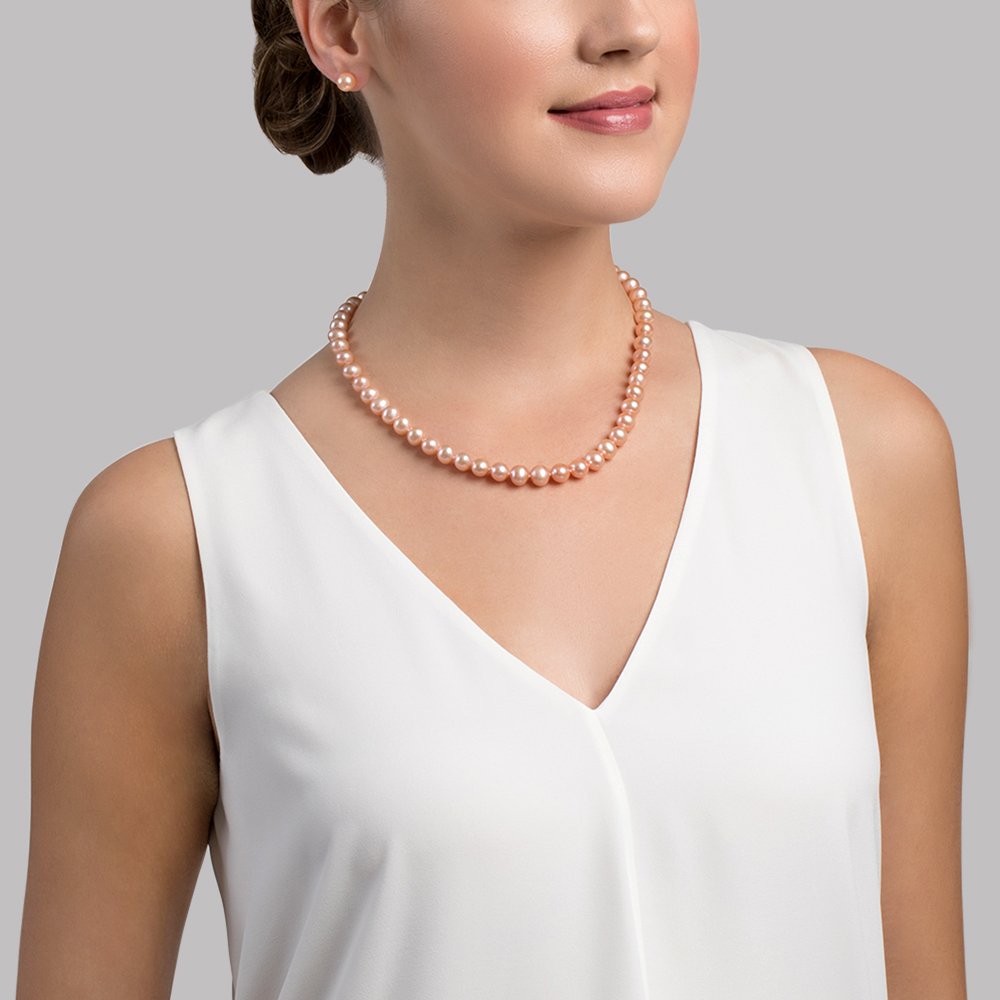 Peach Freshwater Pearl Necklace 8.0-8.5mm AAAA Quality