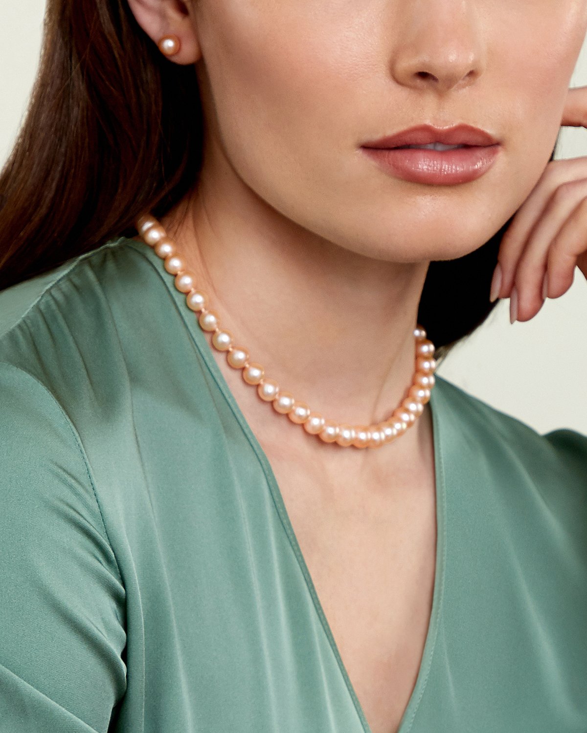 Peach Freshwater Pearl Necklace 8.0-8.5mm AAAA Quality