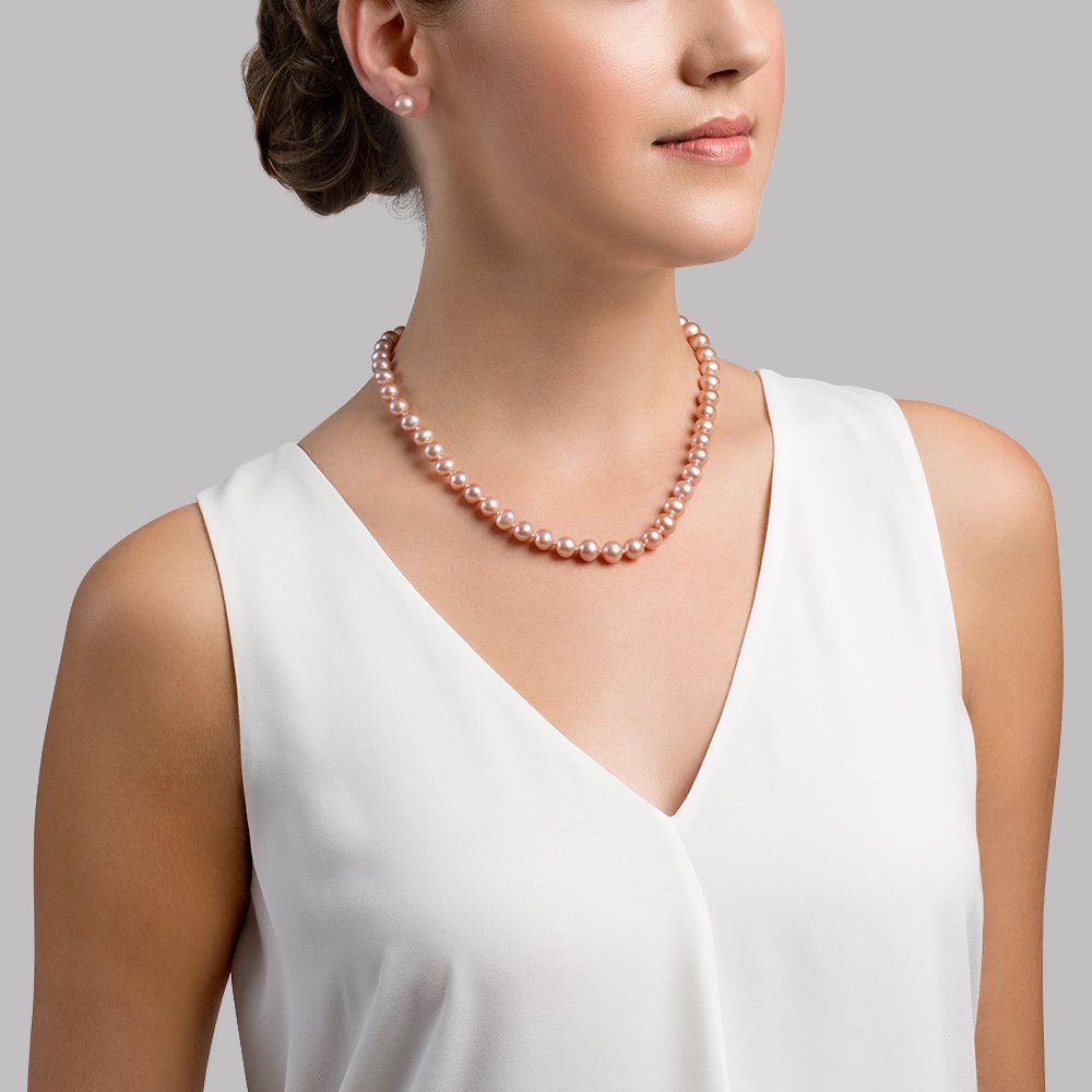 Pink Freshwater Pearl Necklace 8.0 to 8.5mm Quality