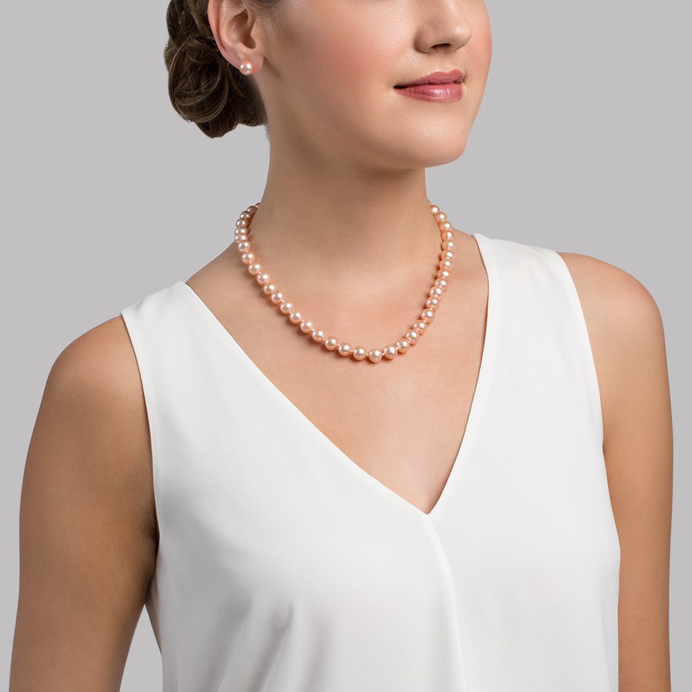 Peach Freshwater Pearl Necklace 8.5 to 9.5mm