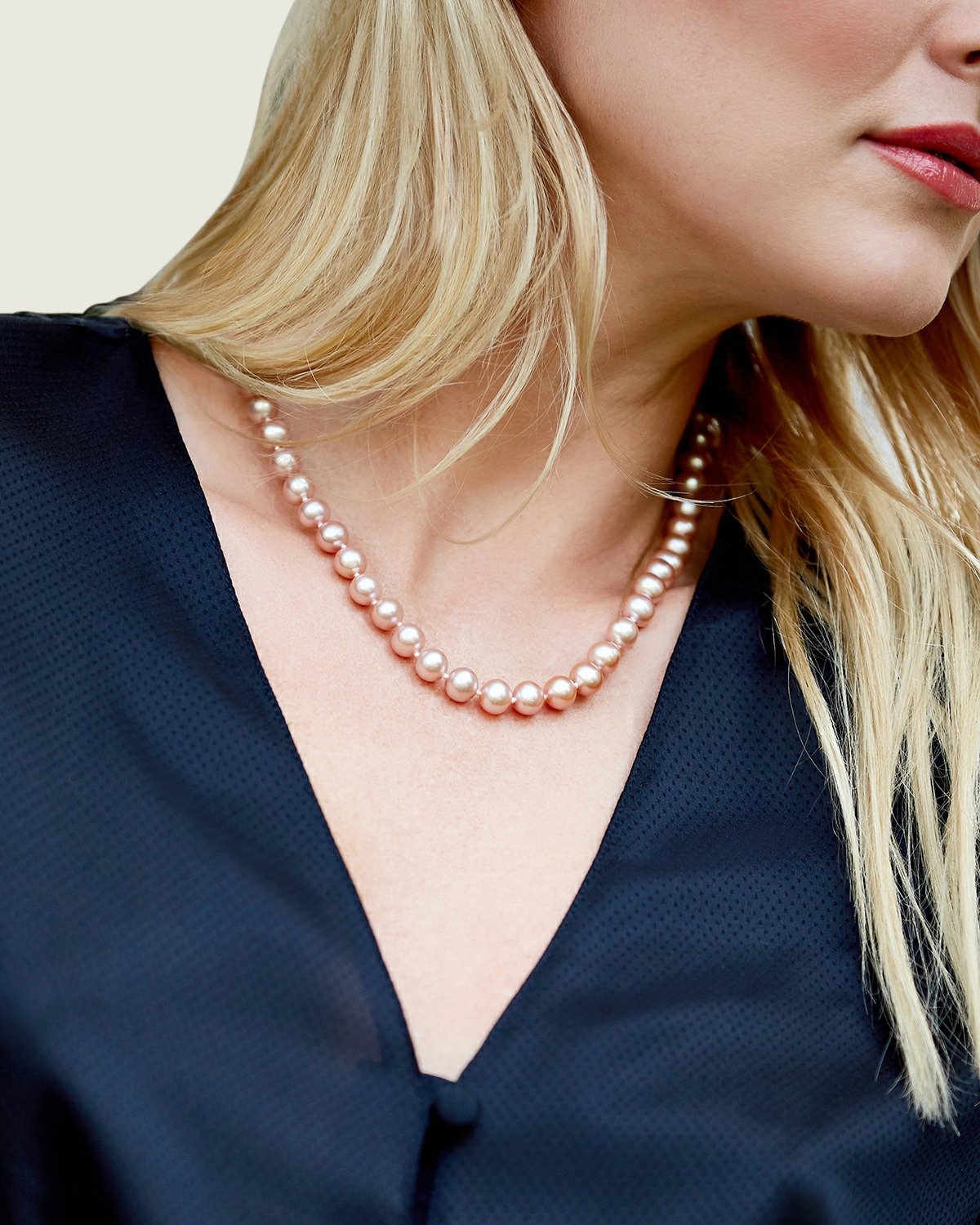 Peach Freshwater Pearl Necklace 8.5 to 9.5mm