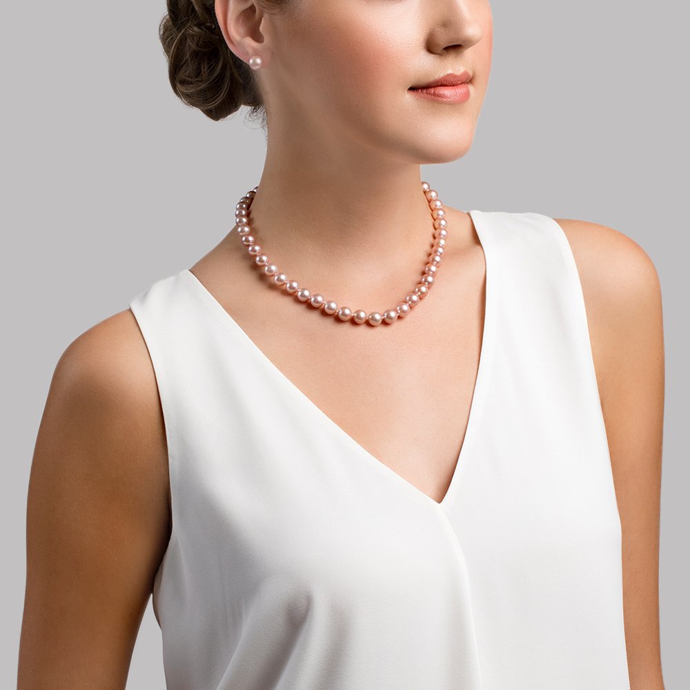 Pink Freshwater Pearl Necklace 8.5-9.5mm AAAA Quality