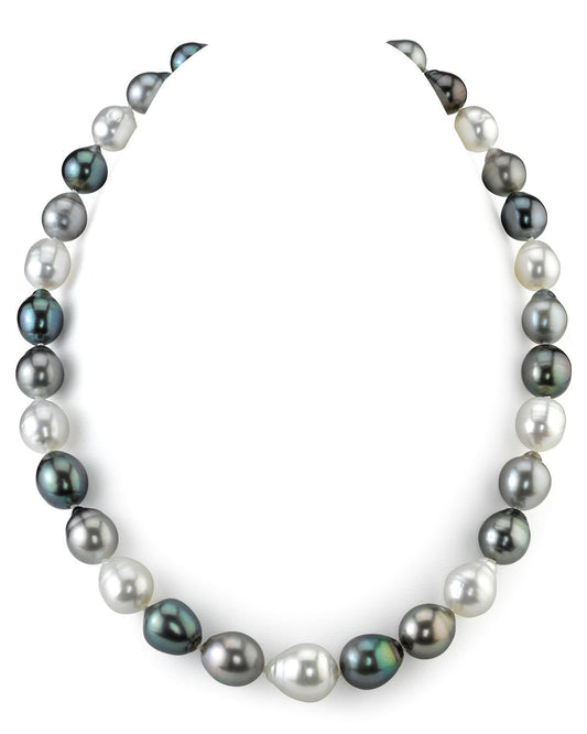 Multi-Color Baroque Pearl Necklace in Tahitian and White