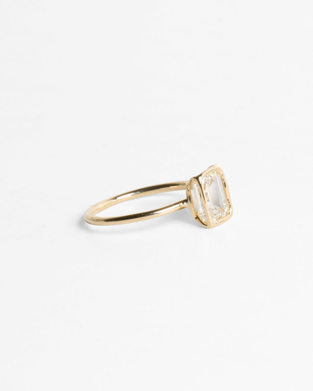 Emerald Cut Natural Diamond Floating Ring in 14K Gold