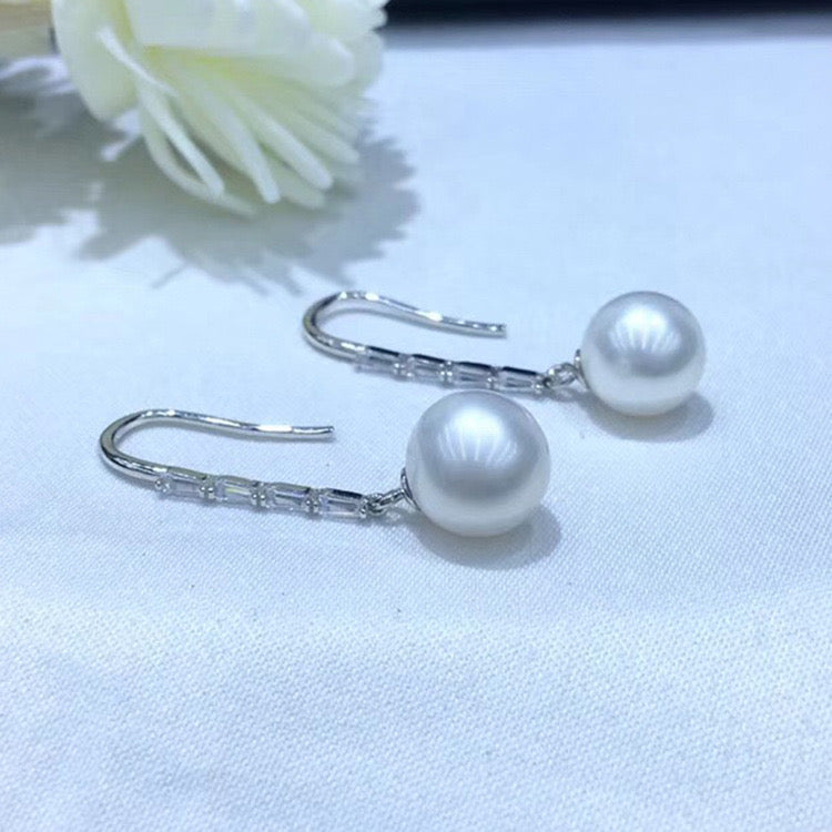 Purple Long Drop Freshwater Pearl Earrings 9-10mm