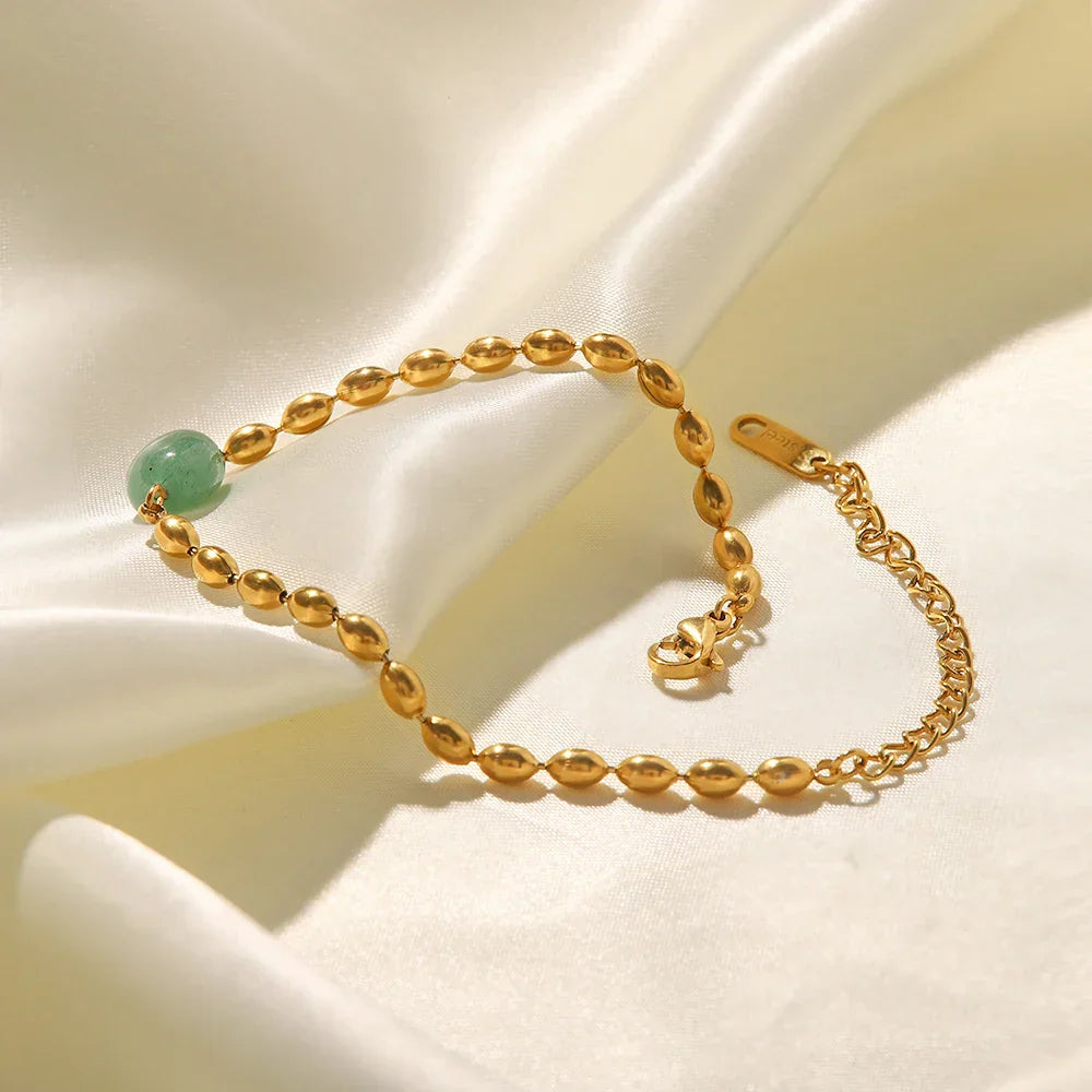 Gold Necklace Set with Green Oval Stone