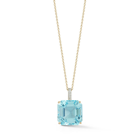 Asscher Cut Swiss Blue Topaz Necklace in 14kt Gold