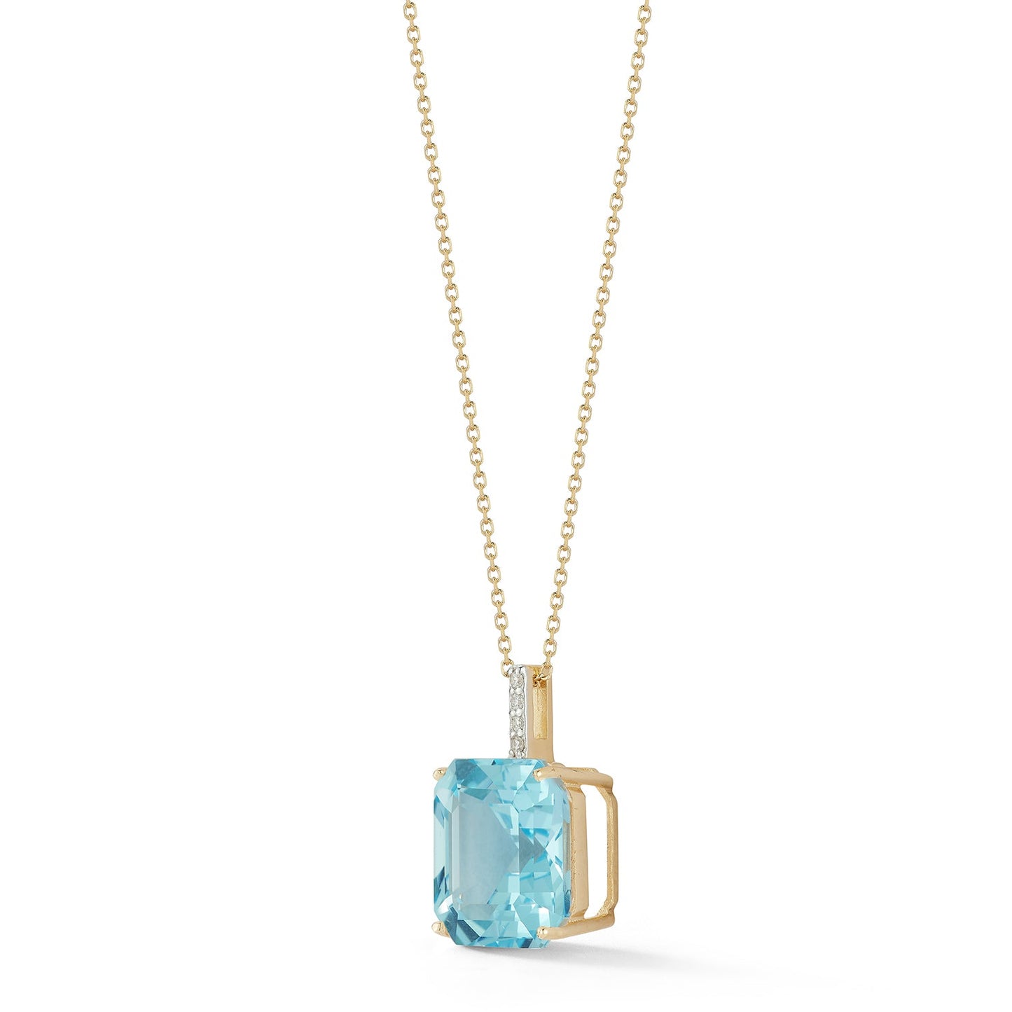 Asscher Cut Swiss Blue Topaz Necklace in 14kt Gold