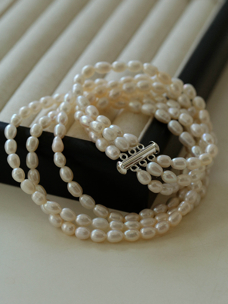 Triple Layer Freshwater Pearl Necklace and Bracelet Set