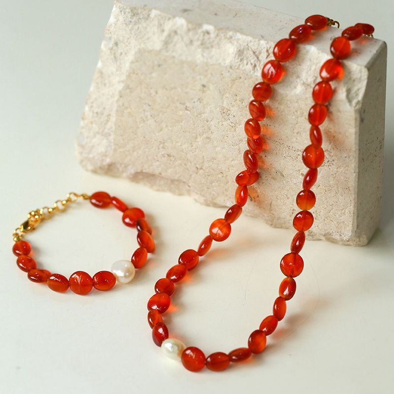 Red Onyx Baroque Necklace and Bracelet