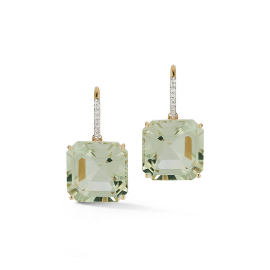 Green Amethyst Drop Earrings in 14kt Gold