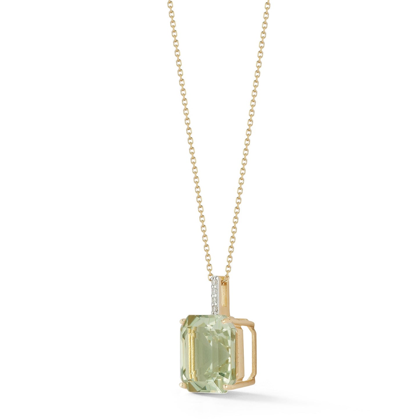 Asscher Cut Green Amethyst 14kt Necklace