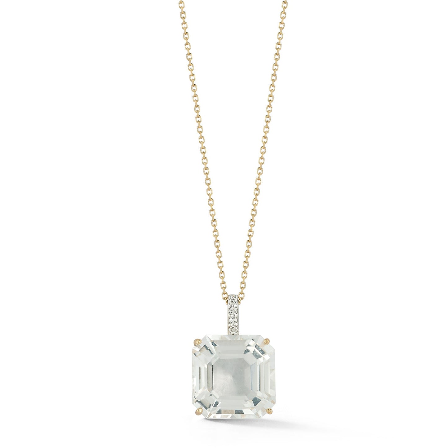 Asscher Cut White Topaz Necklace in 14kt Gold