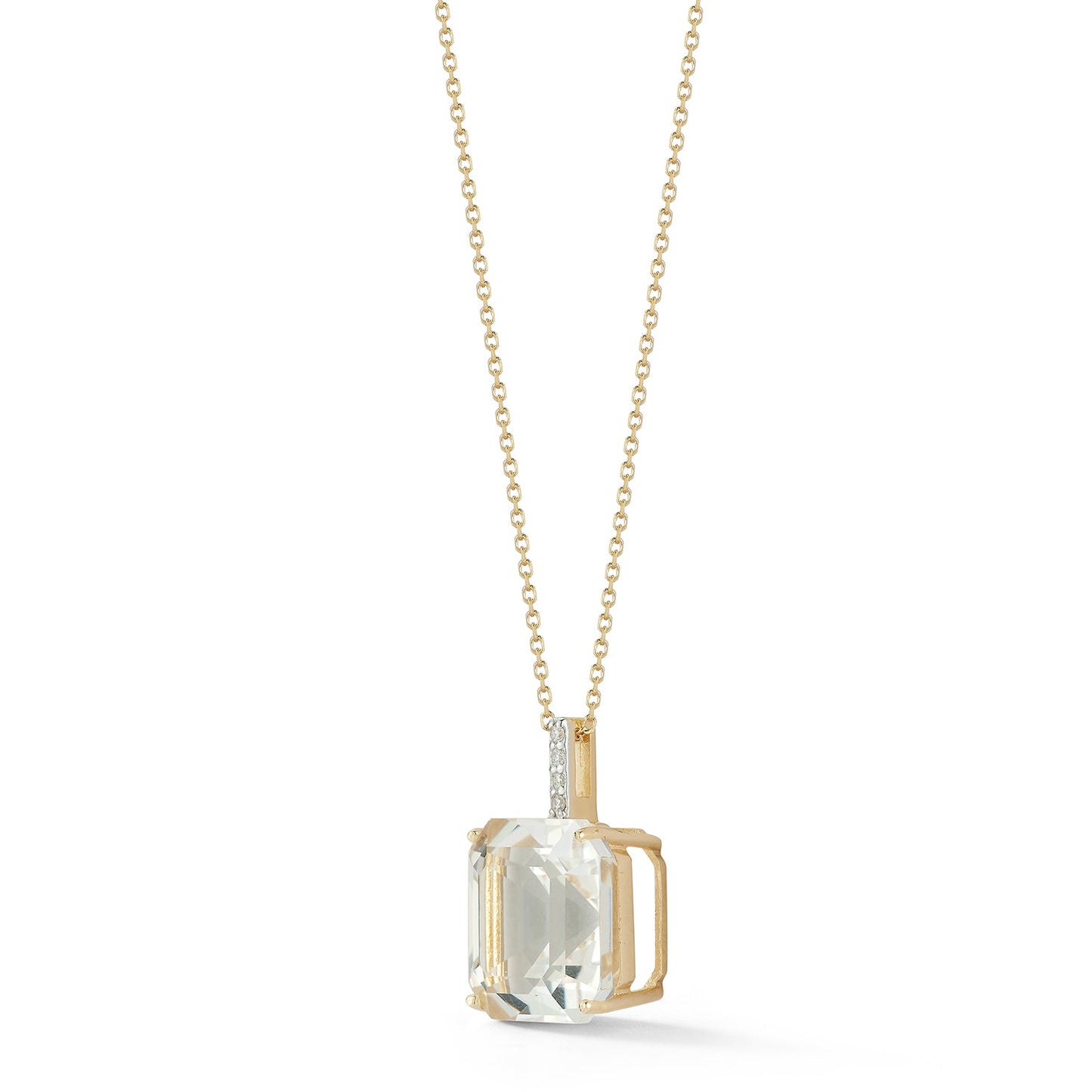 Asscher Cut White Topaz Necklace in 14kt Gold