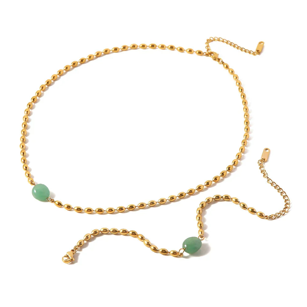 Green Oval Bead Jewelry Set for Stylish Look