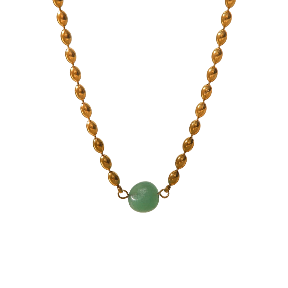 Gold Necklace Set with Green Oval Stone