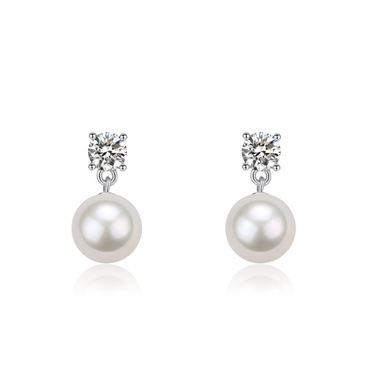 Large Zircon Earrings with Freshwater Pearls